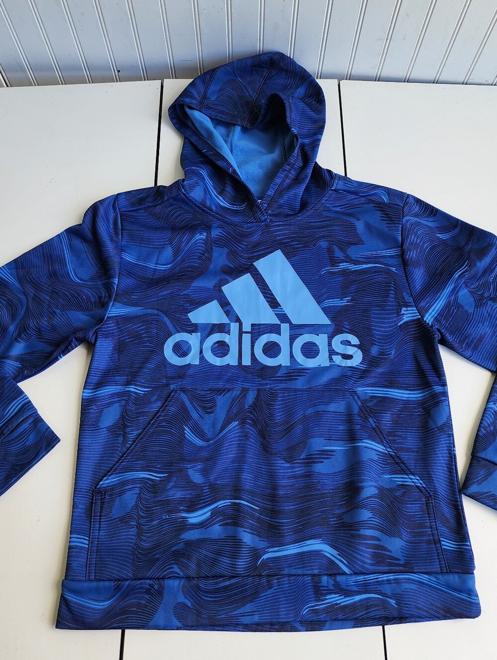Adidas Polyester Hooded Sweatshirt Blue Pull Over Boys XL 18-20